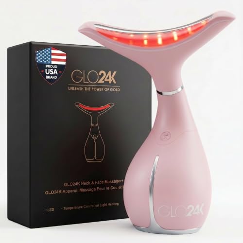 Image of GLO24K LED Facial Massager for Face & Neck - Beauty Wand with LED Light, Vibration & Warm Massage - Cosmetic Skincare Tool