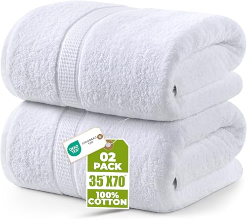 Utopia Towels - Premium Jumbo Bath Sheet (90 x 180 cm, 2 Pack) - 100% Ring Spun Cotton Highly Absorbent and Quick Dry Extra Large Bath Sheet - Super Soft Hotel Quality Towel (White)