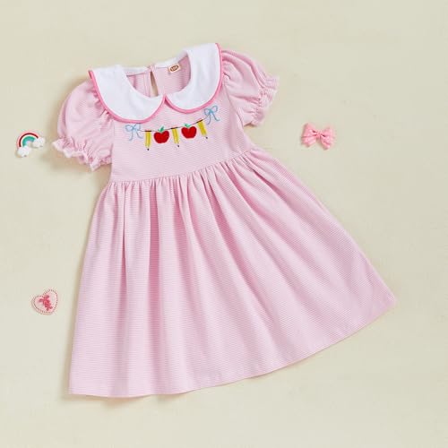 Kid Toddler Baby Girl Back to School Outfit Apple Pencil Short Sleeve Dress First Day of Kindergarten Clothes Summer4