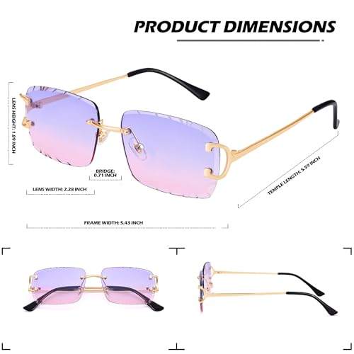 Image of Hycredi Rimless Rectangle Sunglasses for Men /Women- Frameless Square Trendy Shade - Diamond Cutting Eyewear