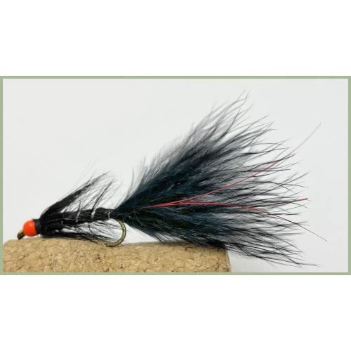 Flash Damsels, 6 x Hothead Black Red Flash, Size 10, Trout flies, Fishing Flies