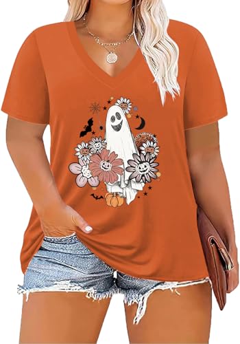 Image of ForHailey Women's Plus Size Short Sleeve Tee Shirt V Neck Basic Ladies Loose Fit T Shirt 1X-5X