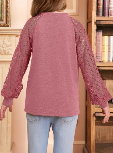 Image of blibean Girls Fall Long Sleeve Shirts Casual Lace Tops Size 6-15 Years