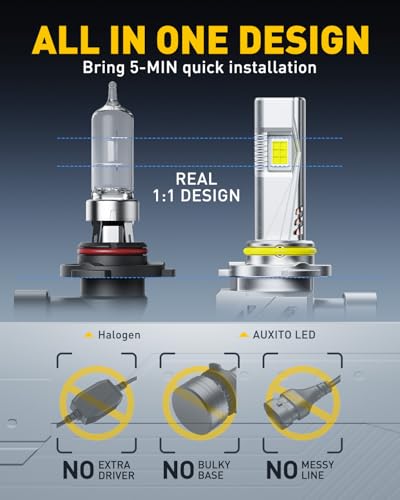 Image of AUXITO 9005 Bulbs, 48000LM HB3 LED Super Bright, 1000% Light Bulbs, Plug N Play, Long Lifespan, 2PCS