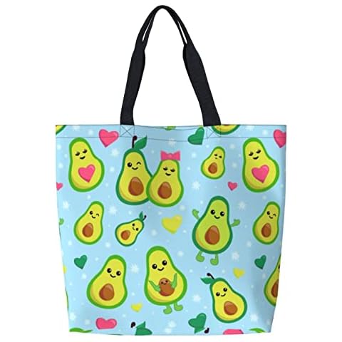 PrelerDIY Cute Avocado Reusable Grocery Bags - Tote Bag for Women Casual Shoulder Bag Foldable Large Shopping Bag, Cute Avocado, L Cover