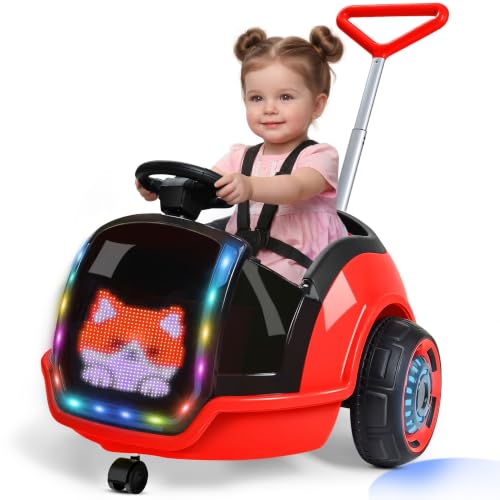 Image of ANPABO 3-in-1 Electric Push Car for Kids 1.5-3 with LED Display, Red