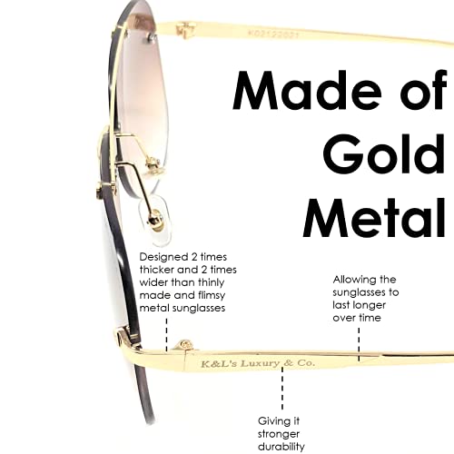 K&L's Luxury & Co. Gold Metal Alloy Aviator Sunglasses K02122021 Gradient Rimless Lens for Men and Women4