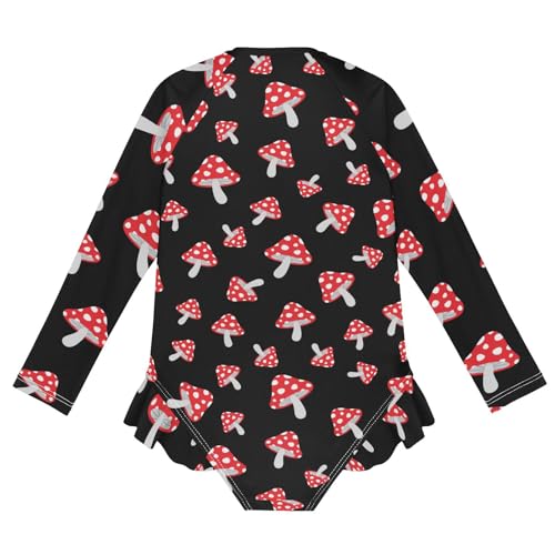 Girls One Piece Swimsuits Long Sleeve Swimsuit Zipper Bathing Suits Magic Mushrooms Black2