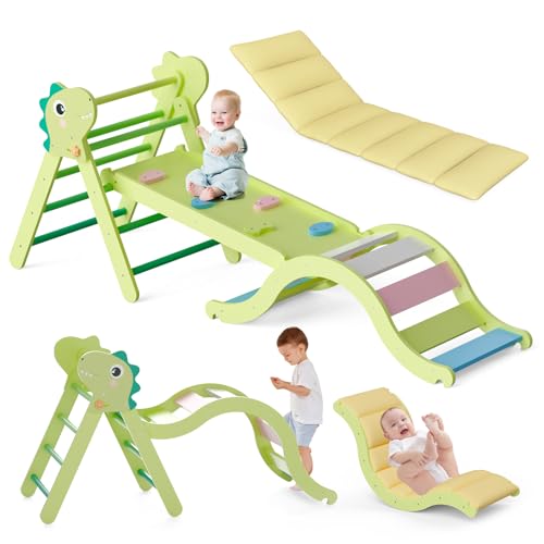 KidsBuddy Pikler Triangle Set with Cushion 9 in 1, Climbing Toys for Toddlers Inside, Foldable Wooden Climbing Toys Indoor Jungle Gym Montessori Climbing Set for Toddler 1-3 in Home and Daycare