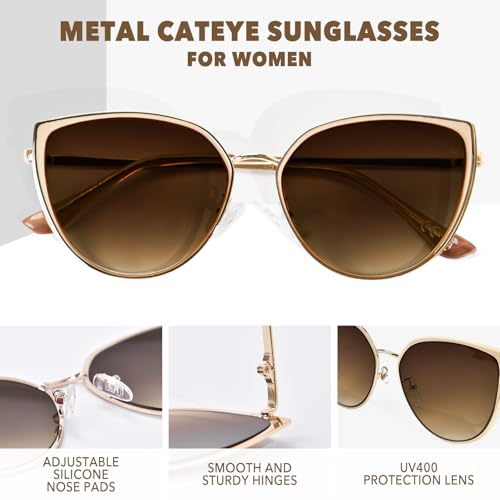 Cat Eye Sunglasses for Women Fashion Oversized Metal Frame Cateye Shades UV400 Protection Vintage Sun Glasses3