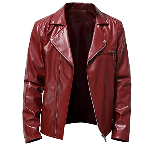 Fall Men Faux Leather Zip Up Jacket Stand Collar Leather Motorcycle Jacket Lightweight Bomber Outwear PU Coat with Pockets