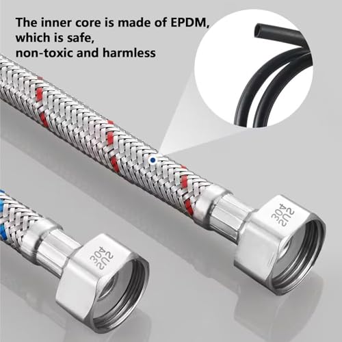 2Pcs Flexible Tap Connectors Tap Tails M10 (10mm) X 3/8" Fitting 60cm Long Flexible Pipe, Braided Tap Connector - Image 3