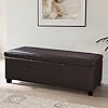 BELLEZE 47 Inch Storage Ottoman Faux Leather Storage Bench Bedroom Bench with Safety Close Hinge Ottoman with Storage for Living Room Entryway Hallway Foot Rest Support 300lbs Brown