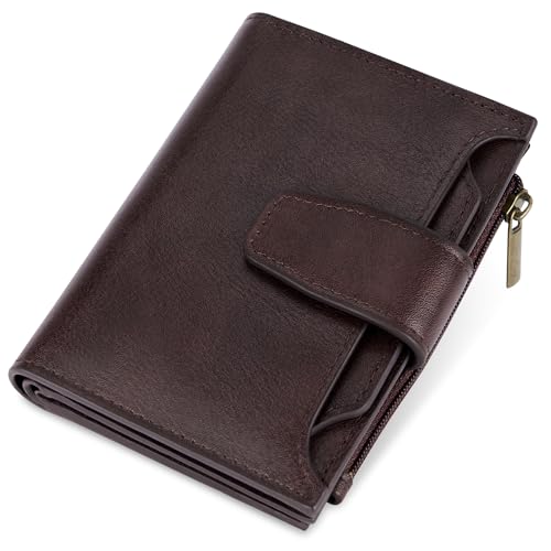 Airkit Small Wallet Women RFID Blocking Genuine Leather Bifold Compact Card Holder Wallet for Women with Zipper Coin Pocket 4 ID Window