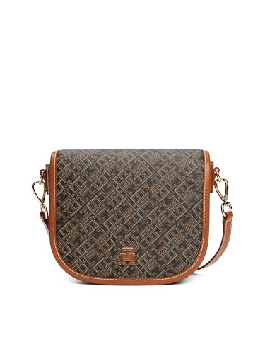 Tommy Hilfiger Monogram Leather Saddle Bag with Adjustable Crossbody Strap