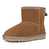 FANTURE Kids Snow Boots Genuine Cow Suede Leather, Boys Girls Winter Boots with Warm Fur Lining and Durable Non-Slip Sole(U422TX902.SA-Chestnut-27)