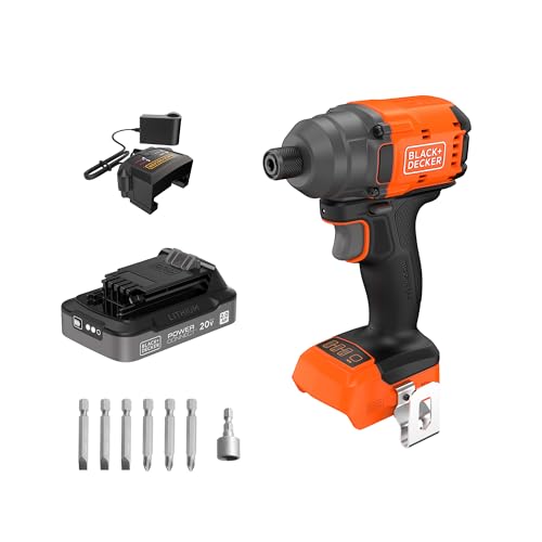 Image of BLACK+DECKER 20V MAX POWERCONNECT Brushless Cordless -in Hex Impact Driver Set with 2Ah Battery and Charger, 7 Pc Impact Driver Bit Set, 2000 In-Lbs Torque, 3200 RPM, LED Light, Ergonomic (BLIM78D1)