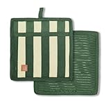 Folkulture Pot Holders for Kitchen | Pack of 2 (8x8) Ribbed Soft Silicone Hot Pads for Kitchen | 100% Cotton Cute Oven Pot Holders Set | Heat Resistant | Machine Washable | Non Slip | Matcha