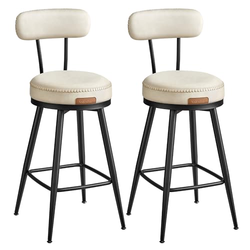 VASAGLE EKHO Collection - Tabouret de Bar Pivotant à 360°, Lot de 2, pour Cuisine, Rembourré, Dossier, PU avec Coutures, Style Moderne Mi-siècle, Hauteur 65 cm, Bar,...