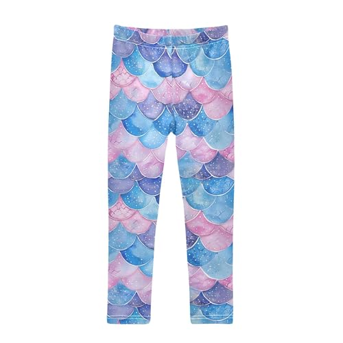 JUNZAN Glitter Blue Pink Mermaid Scales Little Girls Leg Warmers Leggings Stretchy Dance Leggings Performance 4T