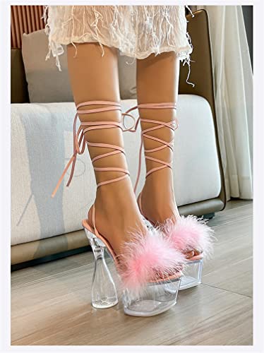 MissHeel Lace Up Crystal Clear Platform Chunky Heels4