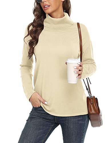 Viishow Womens Premium Long Sleeve Turtleneck Lightweight Pullover Top Sweater Classic Sweater Knit Jumper,Apricot,Small #TOP2