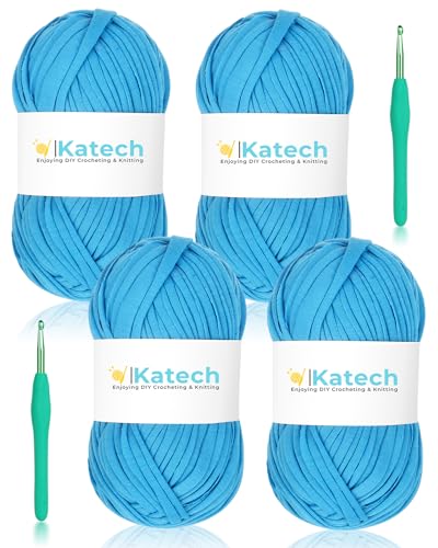 Image of Katech 400g T-Shirt Yarn for Crocheting, Elastic Fabric Yarn for Bag-Blue