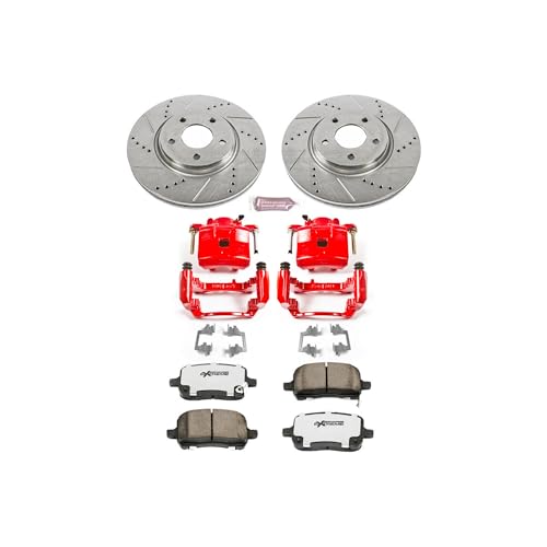 Image of PowerStop Front Brake Kit for Chevrolet Cobalt 2005-06 |Cobalt 2008 |HHR 2008-10 - Drilled & Slotted Disc Rotors + Carbon-Fiber Ceramic Brake Pads + Red-Powder Coated Calipers, KC1610-26
