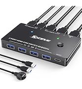 KCEVE HDMI KVM切替器 2入力1出力 8K@60Hz/4K@120HZ USB3.0 PC2台用 KVM スイッチ HDMI2.1 キーボード、マウス、モニターを2PCで共有 ドライ...