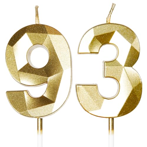 Bougies d'Anniversaire 93 Ans Dorées - Numéro 93 Or - Bougies Dorées pour Gâteau - Décoration de Fête Brillante - Anniversaire, Mariage, Fête, Cérémonie