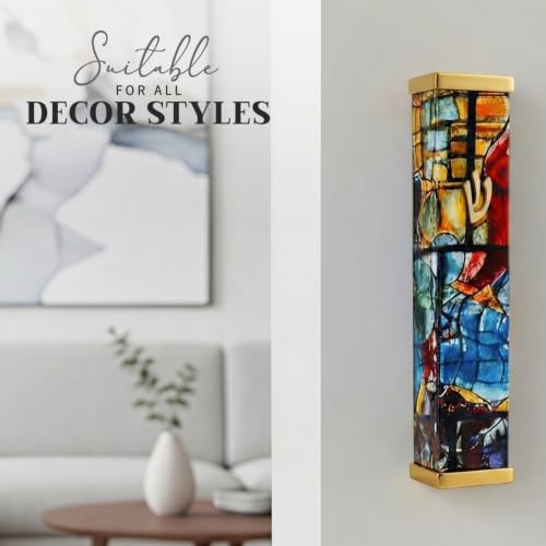 Image of SURI Mezuzah with Scroll for Door | 5 Inch Modern Aluminum Mezuzah Case | Fits 4 Inch Scroll | Gold & Silver Chagall-Inspired Design | Self Adhesive Easy Install | Judaica Jewish Gift