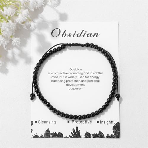 Lit Wall Adjustable Black Obsidian Anklets for Women - Boho Beach Style Waterproof Gemstone Jewelry Gift - Image 4