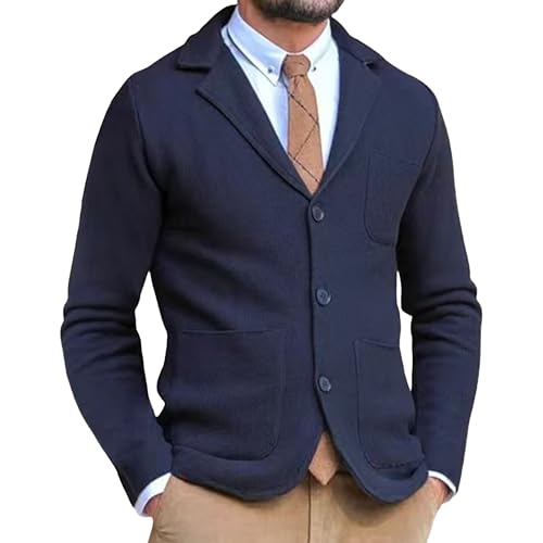 Men's Suit Knitted Jacket Button Lightweight Blazers Suits Coat Casual Knit Blazer Suit Jackets