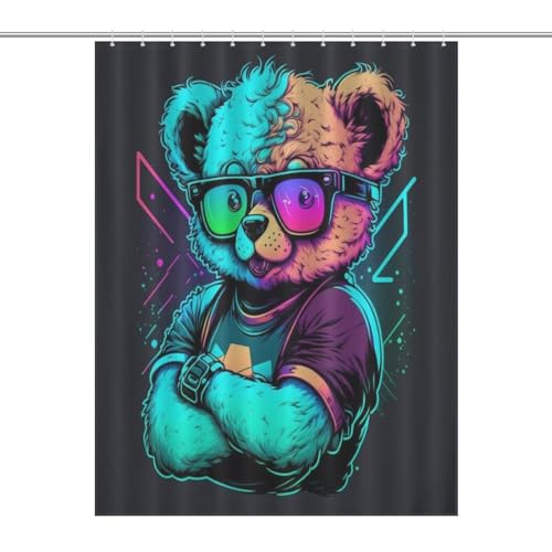 Rideau de douche ours à lunettes imperméable en polyester lavable pour baignoire 140x183cm - 7