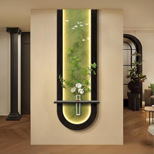 Peinture murale lumineuse grès 3D avec suspension LED et déco hydroponique noire