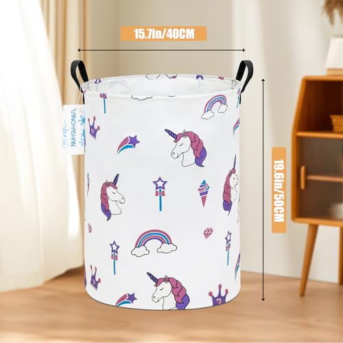 Image of Storage Bin, Canvas Fabric Collapsible Organizer Basket for Laundry Hamper,Toy Bins,Gift Baskets, Bedroom, Clothes,Baby Nursery (Magic Unicorn)