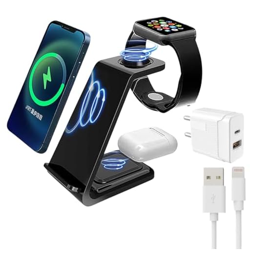 Carregador Por Indução 3 Em 1 Suporte Carregador Sem Fio Multifuncional Com Bobina Dupla Magnético Para Iphone Samsung Iwatch E Airpod Acompanha Fonte De Carregador