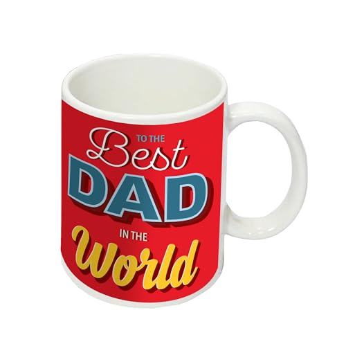 Design By Violet Best Dad in The World Mug – Red Coffee Tea Cup for Father’s Day, Birthday, or Christmas – Gift Present for Dad, Stepdad, Papa – Novelty Hot Drinks Mug for Men – 350ml