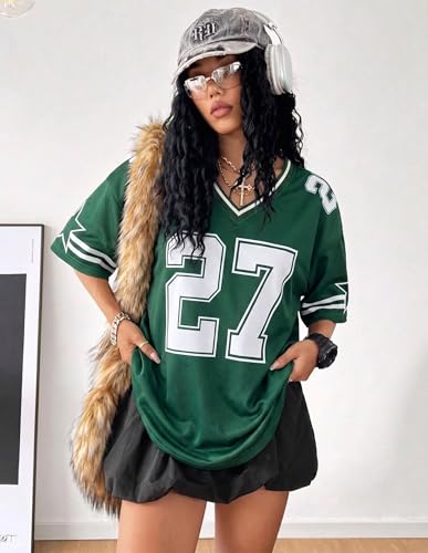 Image of Jersey Shirts for Women Y2k Graphic Tees V Neck Baggy Streetwear Number Oversized T Shirt Summer Tops