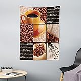 ABAKUHAUS Kaffee Wandteppich, Heißgetränk Orange Cup, aus Weiches Mikrofaser Stoff Dekoration für das Wohnzimmer, 110 x 150 cm, Dunkelbraun Orange Beige