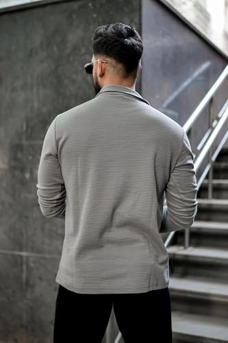 Image of KAJARU Men's Quarter Zip Pullover T-Shirt, Textured Ribbed Long Sleeve, Casual Mock Neck