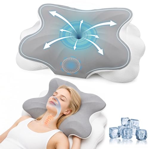 Uvellgift Ergonomisches orthopädisches Kissen, zervikales Memory-Foam-Kissen gegen Nacken- und Schulterschmerzen, Nackenkissen mit abnehmbarem Bezug, für Freunde und Eltern (grau)