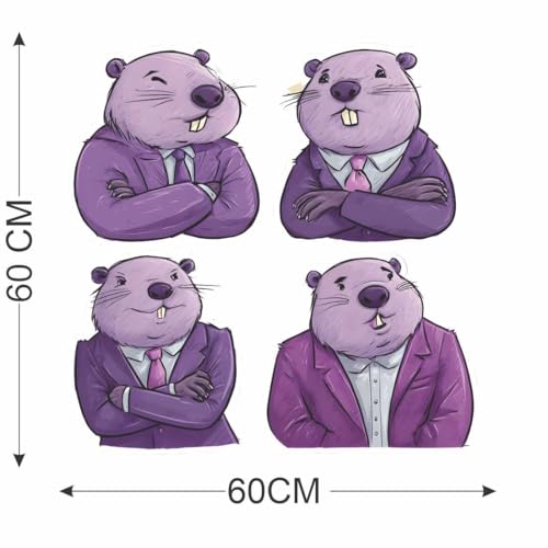 Image of Cute Cartoon Beaver Wall Sticker | Funny Animal Self Adhesive Wall Decal for Ki-ds Room, Nursery, Bedroom & Playroom Decoration