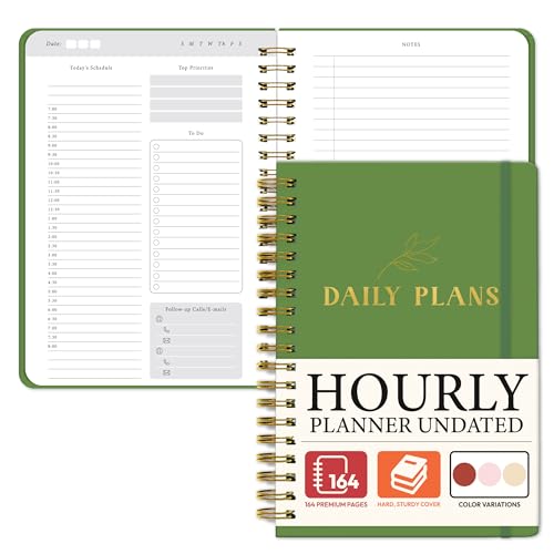 Only Zest Daily Planner with Hourly Schedule – Aesthetic Spiral To-Do List Notebook for Work, Appointments and Tasks | Undated Daily Planner, Hourly Organizer to Stay Focused, Green