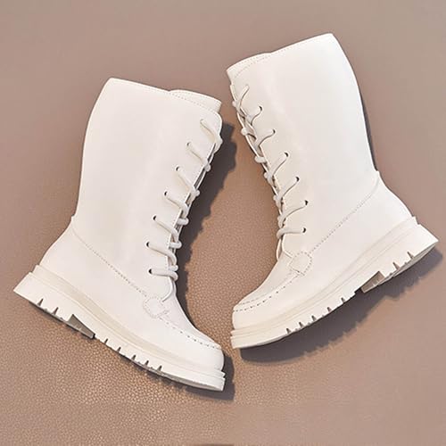 Winter Boots for Girls Lace Up Mid Calf Riding Boots Side Zipper PU Leather Fashion Punk Goth Shoes for Kids3