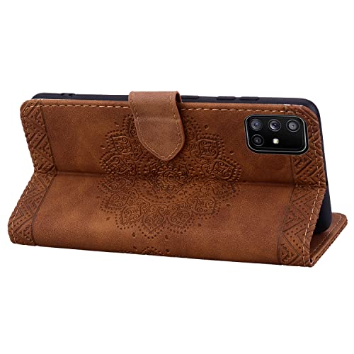 Image of Flip Case for Samsung Galaxy A51 6.5 Inch Cover, Durable PU Leather Mandala Embossed Case with Magnetic Clasp Wallet Phone Cover for Galaxy A51 6.5 inch - Brown