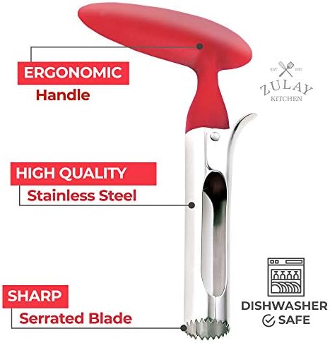 Zulay Premium Apple Corer - Easy to Use Durable Apple Corer Remover for Pears, Bell Peppers, Fuji, Honeycrisp, Gala and Pink Lady Apples - Stainless Steel Best Kitchen Gadgets Cupcake Corer - Red