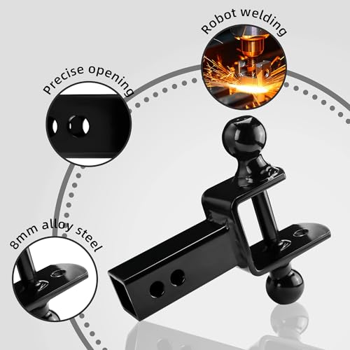 puxyblue ATV/UTV Dual Ball Trailer Hitch Receiver Hitch Towing Ball Mounts 5000 LBS GTW-Multi Hitch, 2 Inch & 1-7/8 Inch Ball, Fits 2-inch Receiver, 1-inch Rise, 3-in-1 ATV/UTV Multi-Hitch with Pin