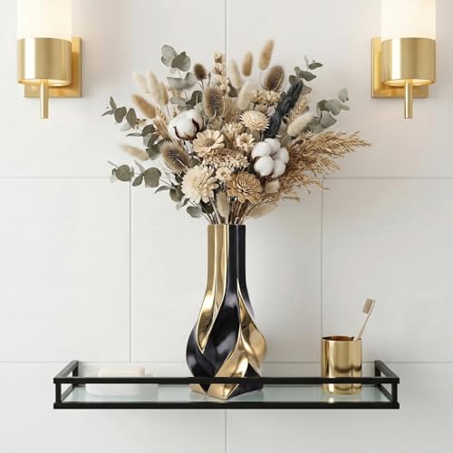 10.6 Black and Gold Ceramic Vase, Modern Geometric Flower Vase for Dining Table Centerpiece, Elegant Decorative Vase for Pampas Grass, Living Room, Bedroom, Office, Tabletop Decoration
