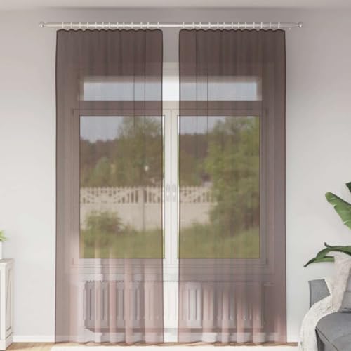 Rideaux en voile polyester marron 140 x 260 cm semi-transparent pour chambre - 2